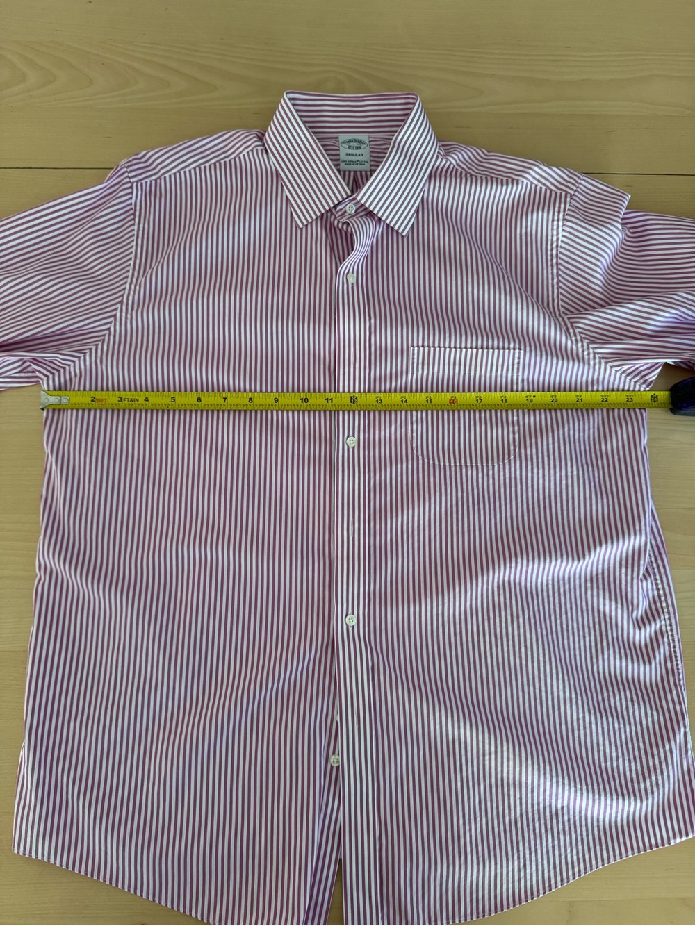 Brooks Brothers Men's Red-White Striped Cotton Dress Shirt 16.5 35.